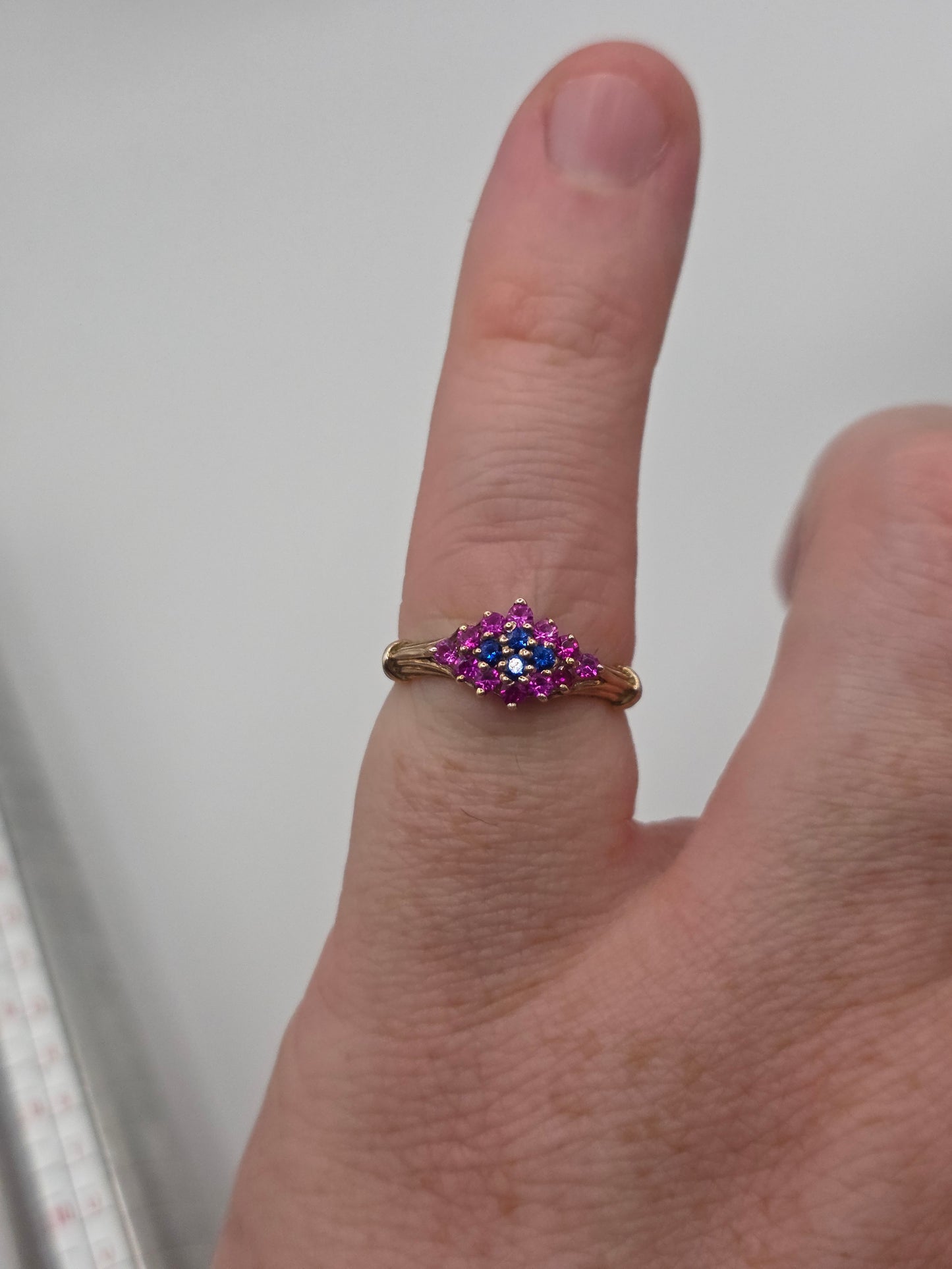 9ct rose gold sapphire and pink topaz ring