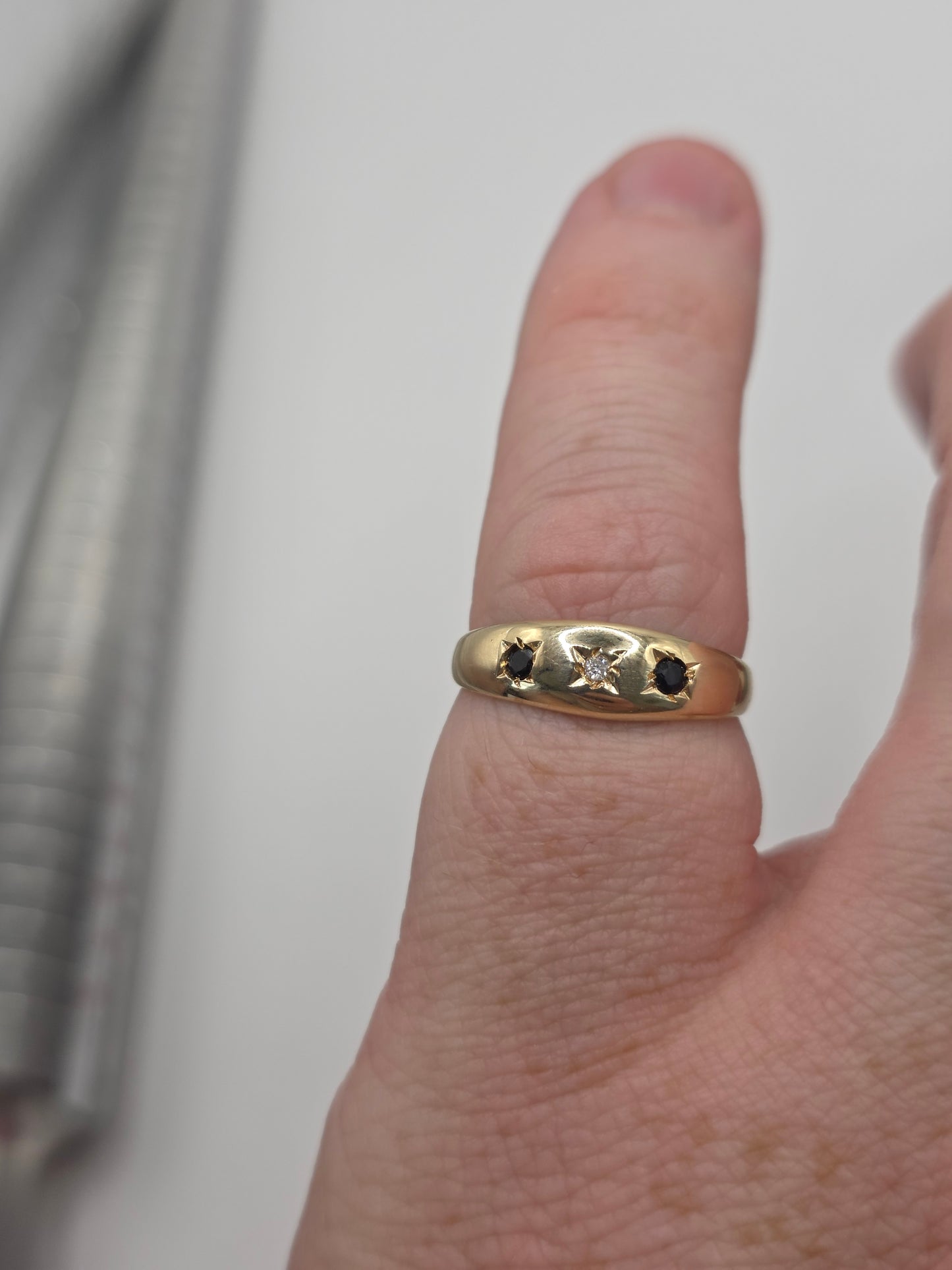 9ct gold sapphire and diamond gypsy ring