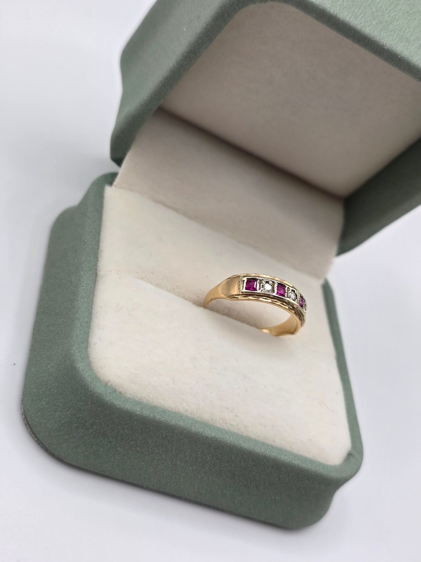9ct gold synthetic ruby and diamond ring