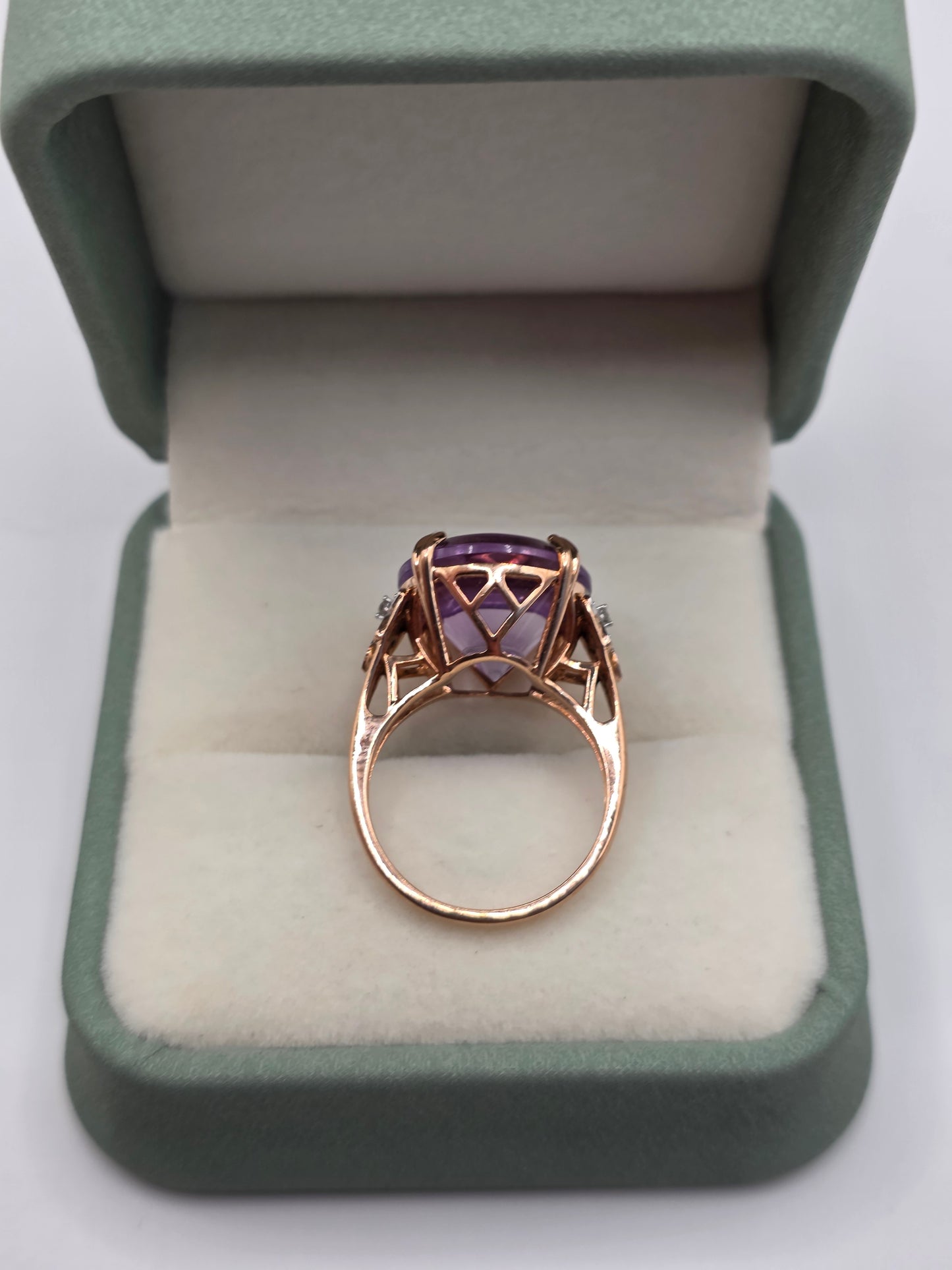 Heavy Glen Lehrer 9ct rose gold amethyst and diamond ring