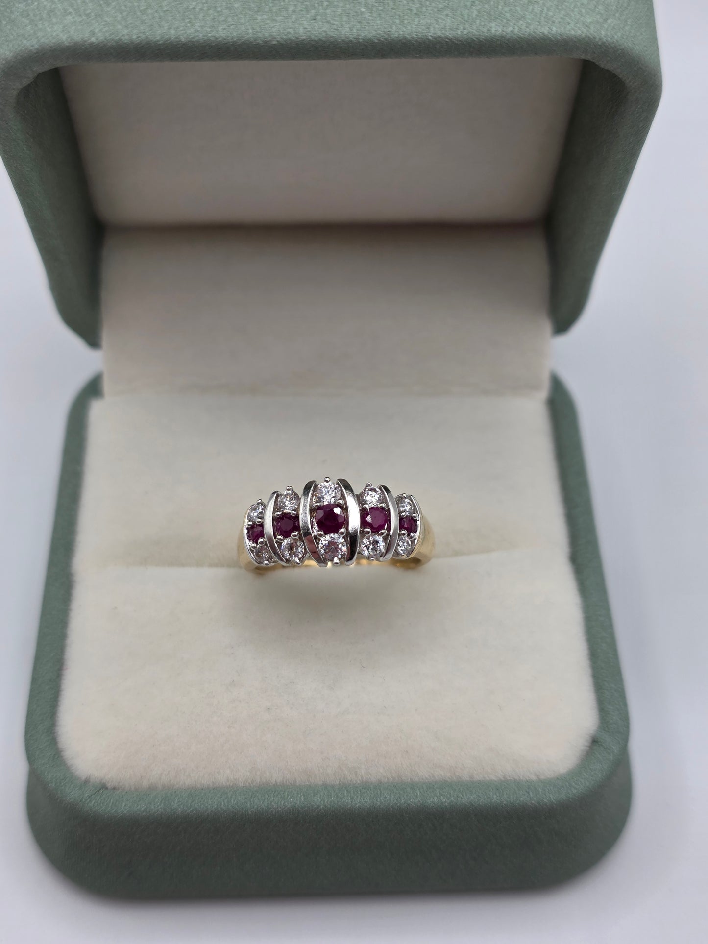 9ct gold ruby and cz ring