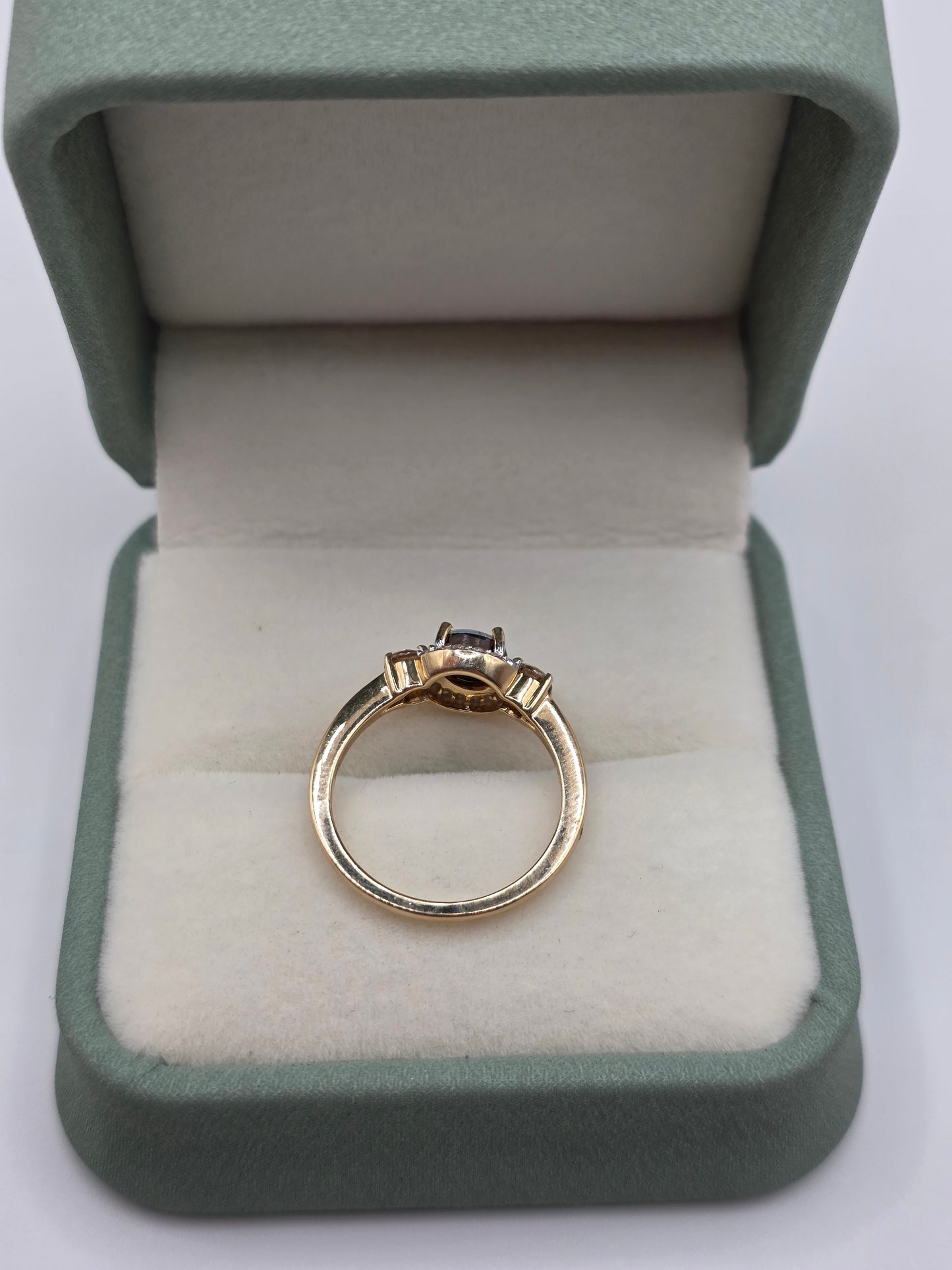 9ct gold opal, zircon and morganite ring