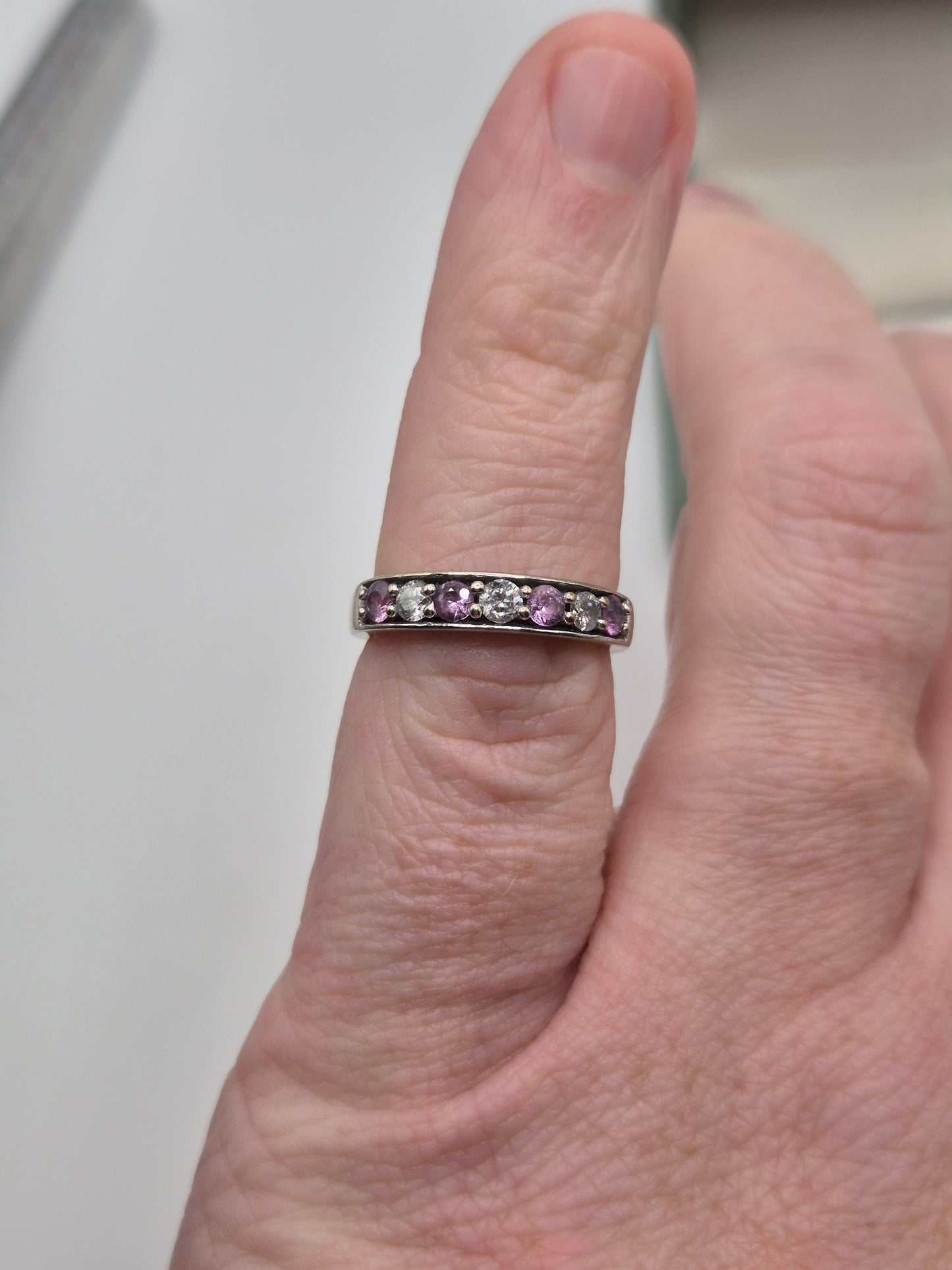 9ct white gold pink sapphire and 20point diamond ring
