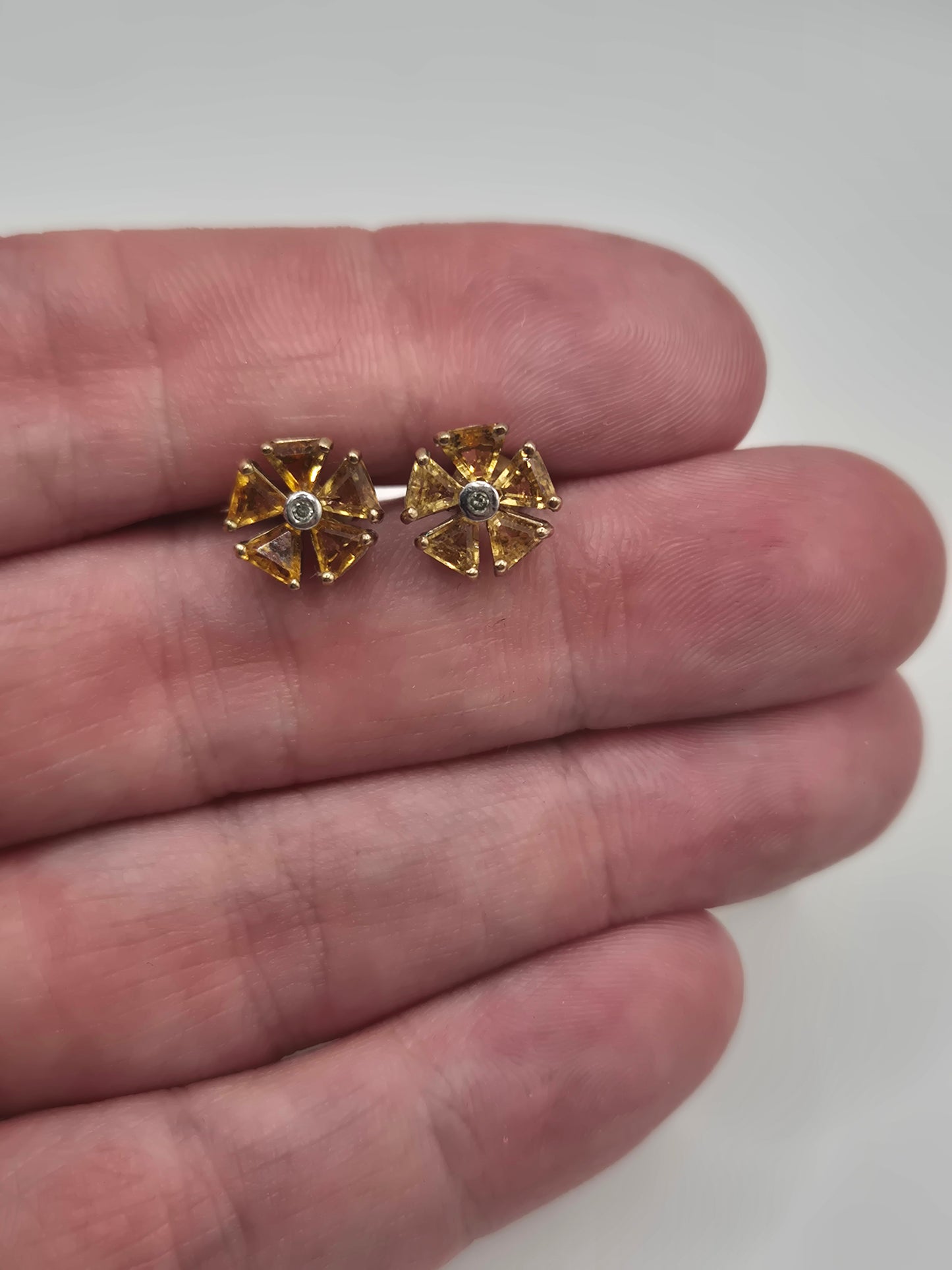 9ct gold citrine and diamond  earrings