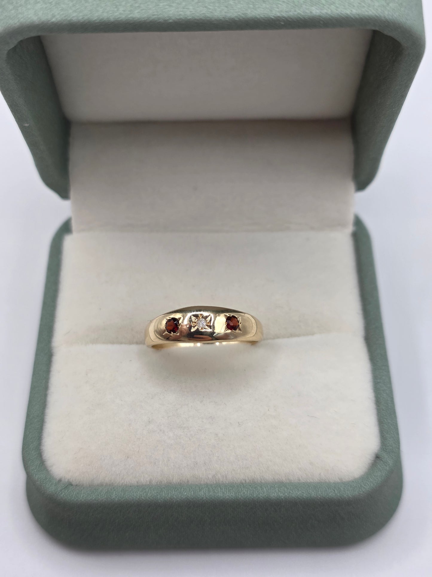 9ct gold garnet and diamond gypsy ring