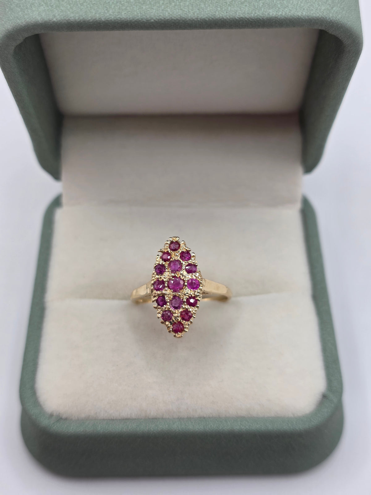 9ct gold ruby navette ring