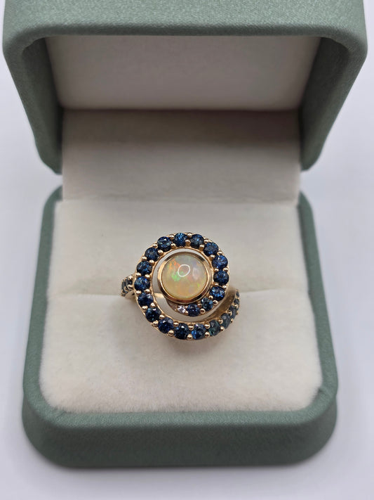 9ct gold opal and sapphire ring