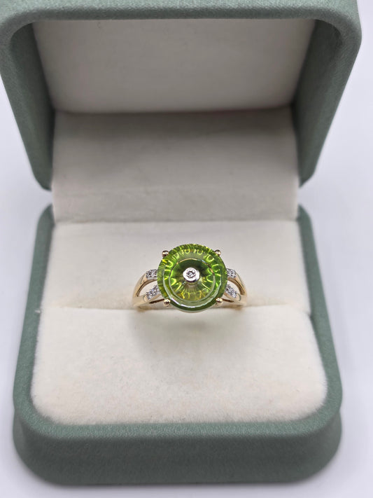 9ct gold glen lehrer peridot and diamond ring