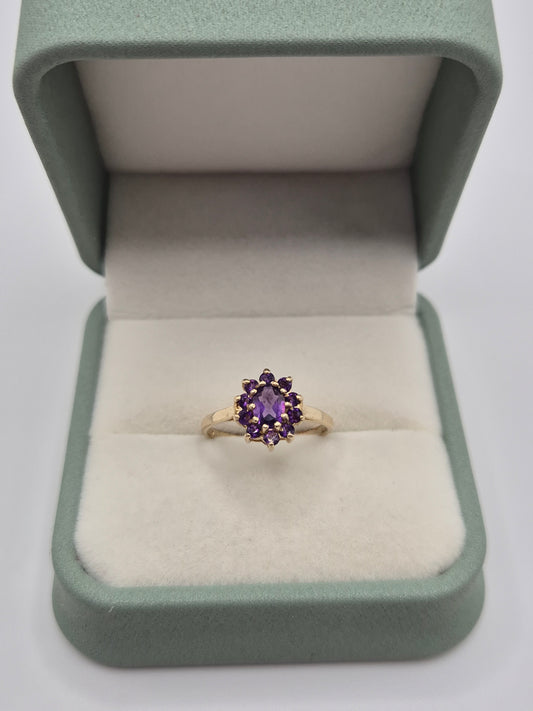 9ct gold amethyst cluster ring
