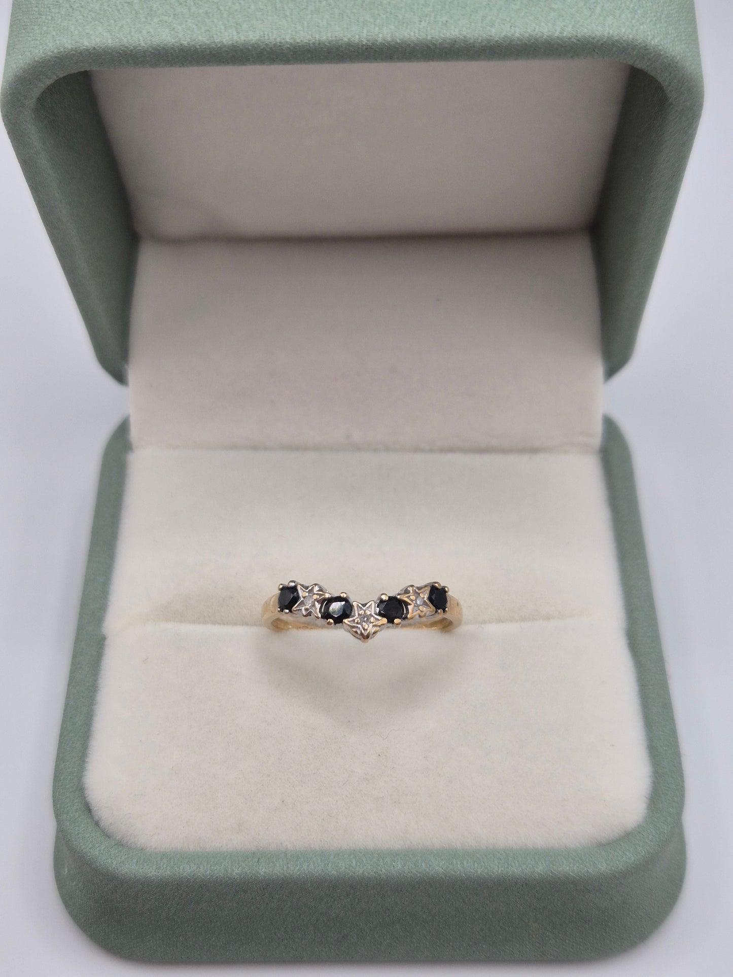 9ct gold sapphire and diamond wishbone ring