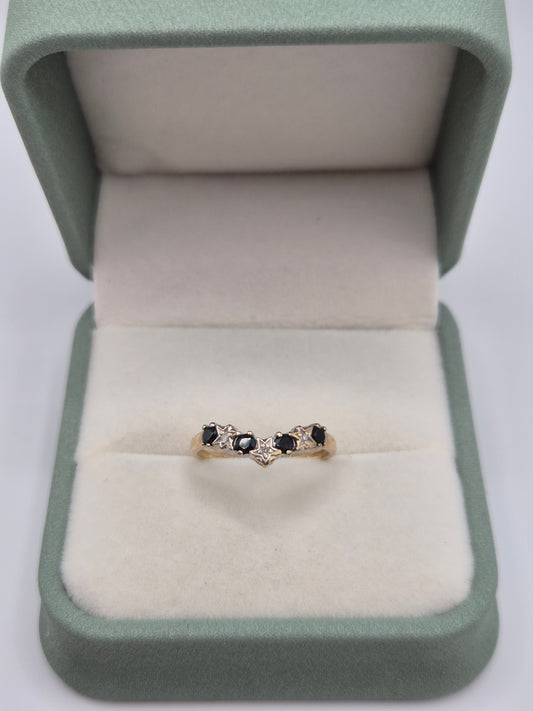 9ct gold sapphire and diamond wishbone ring