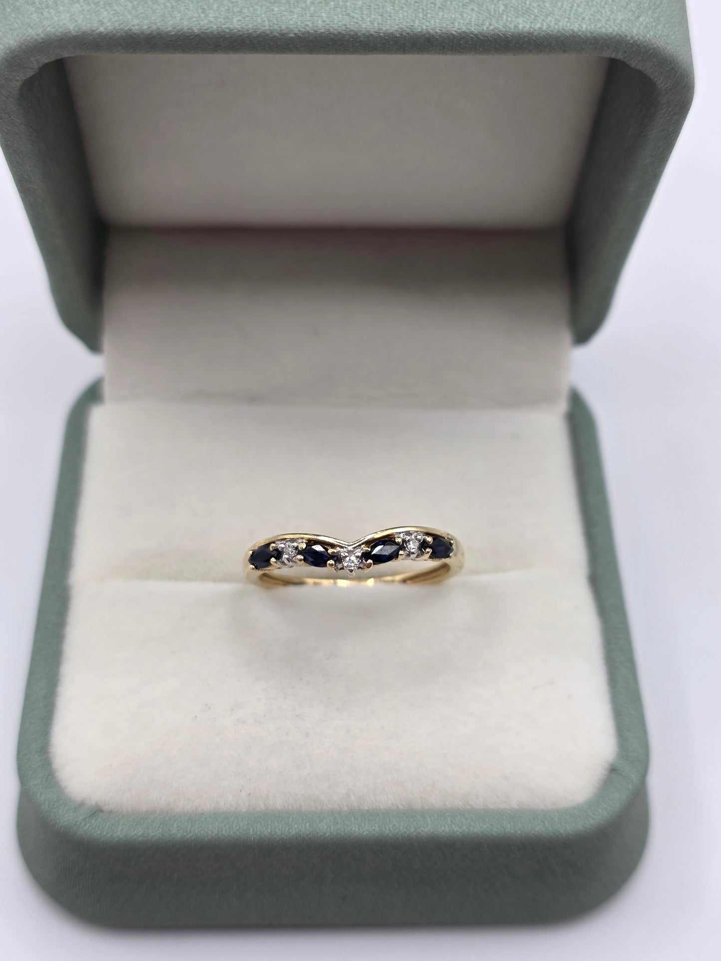 9ct gold sapphire and diamond wishbone ring