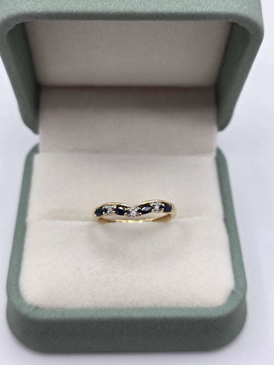 9ct gold sapphire and diamond wishbone ring