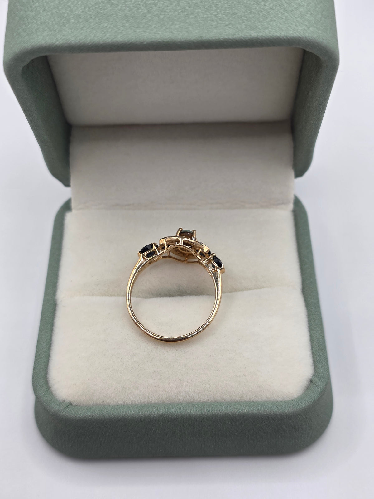 9ct gold opal doublet, sapphire and white zircon ring