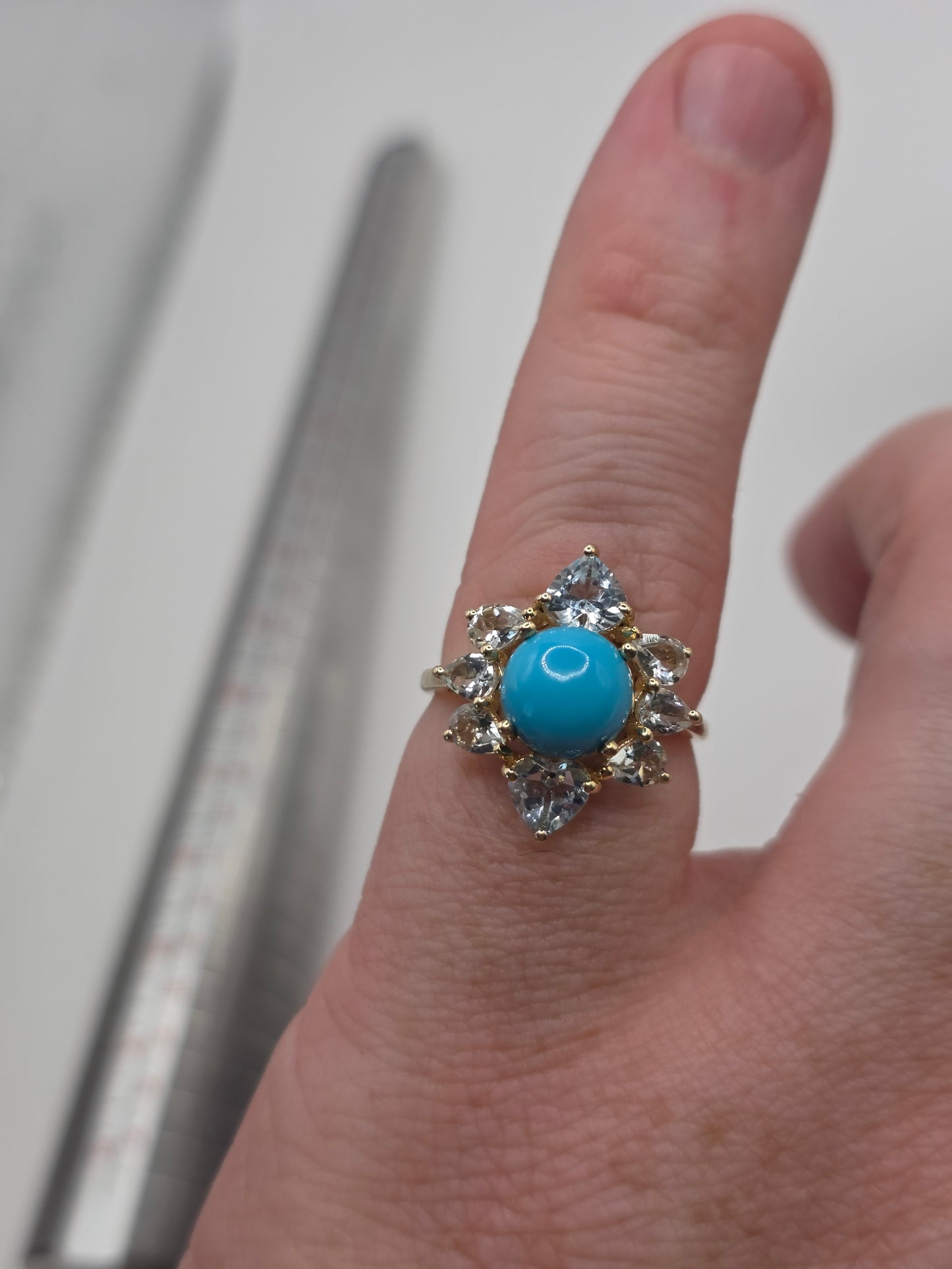 9ct gold turquoise and aquamarine ring