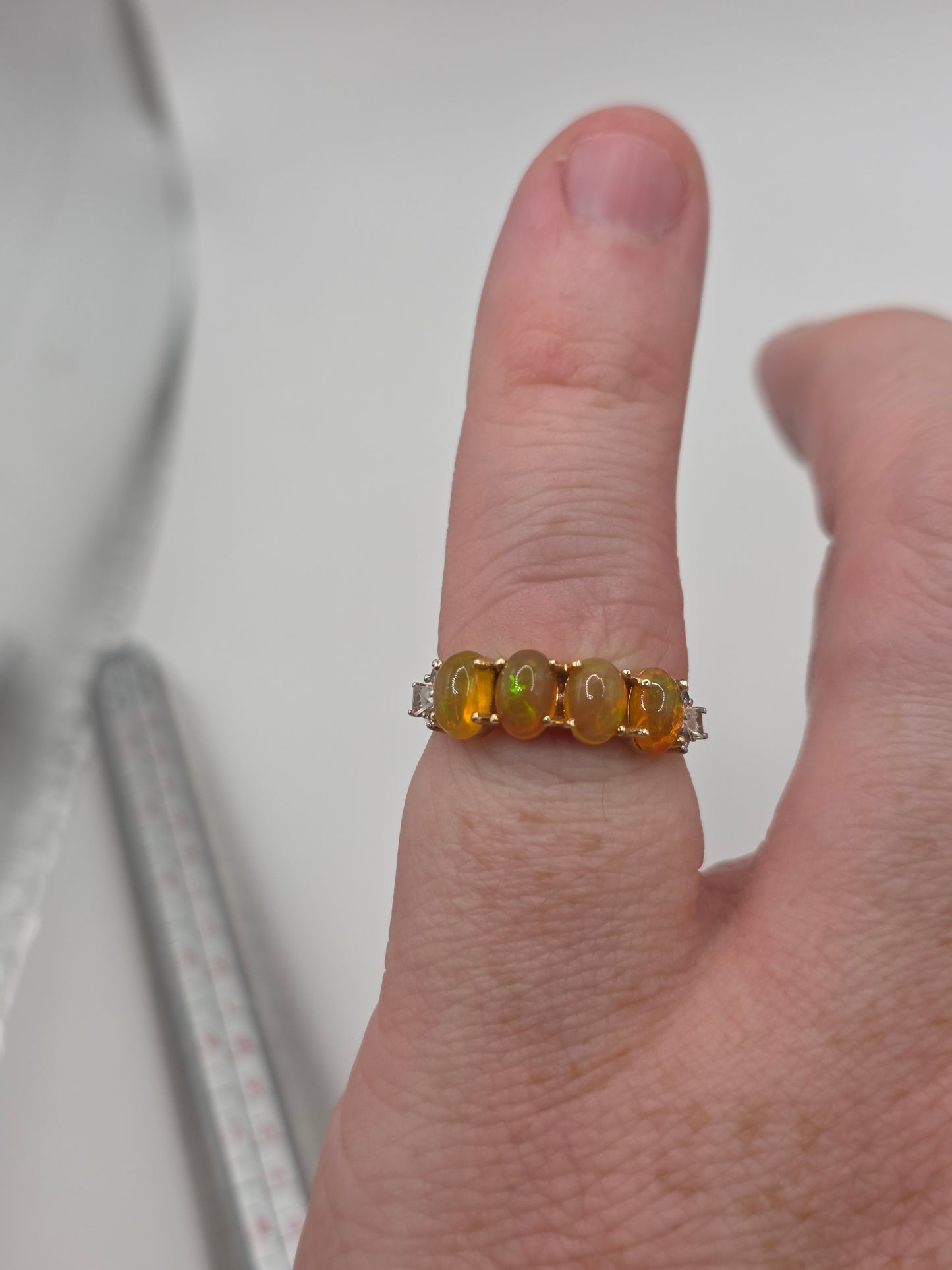 9ct gold opal and white zircon ring