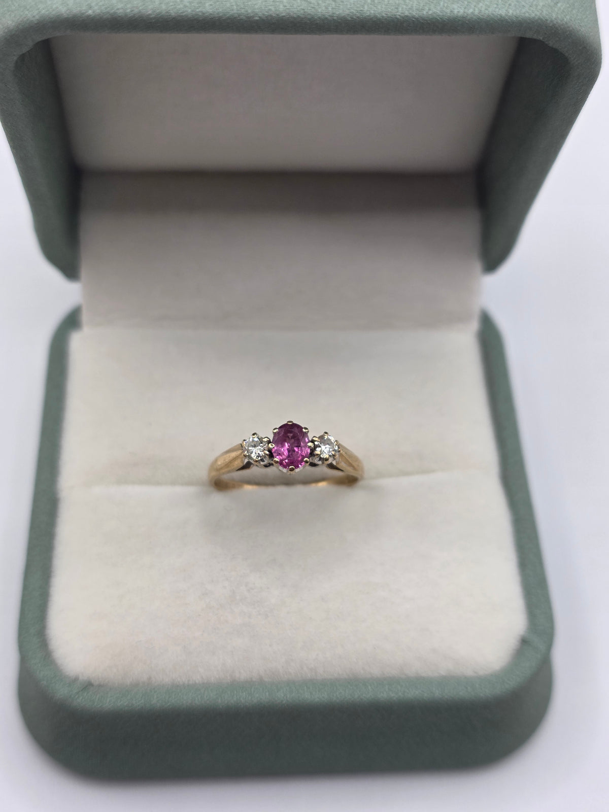 9ct gold pink sapphire and diamond ring
