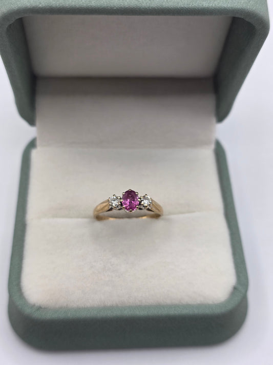 9ct gold pink sapphire and diamond ring