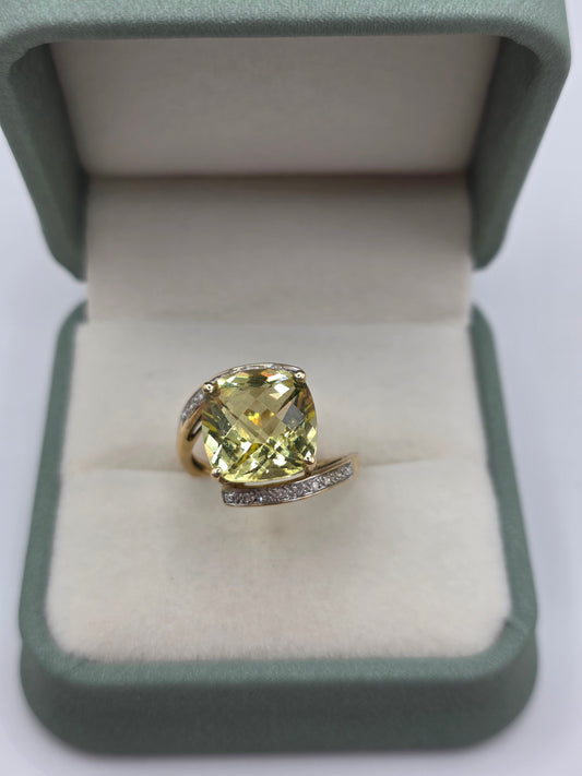 9ct gold citrine and diamond ring