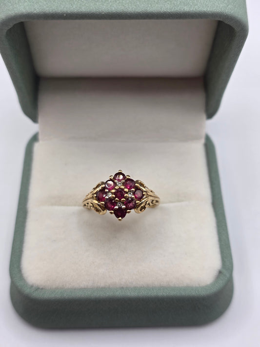 9ct gold almandine garnet and diamond ring