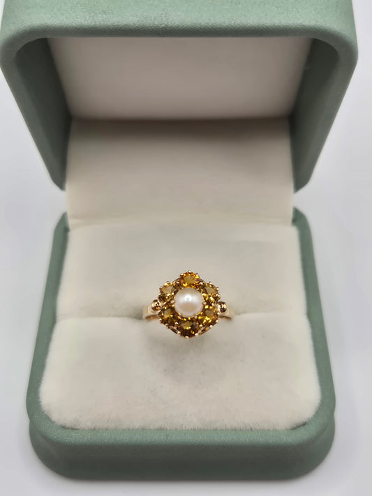 9ct gold pearl and citrine ring