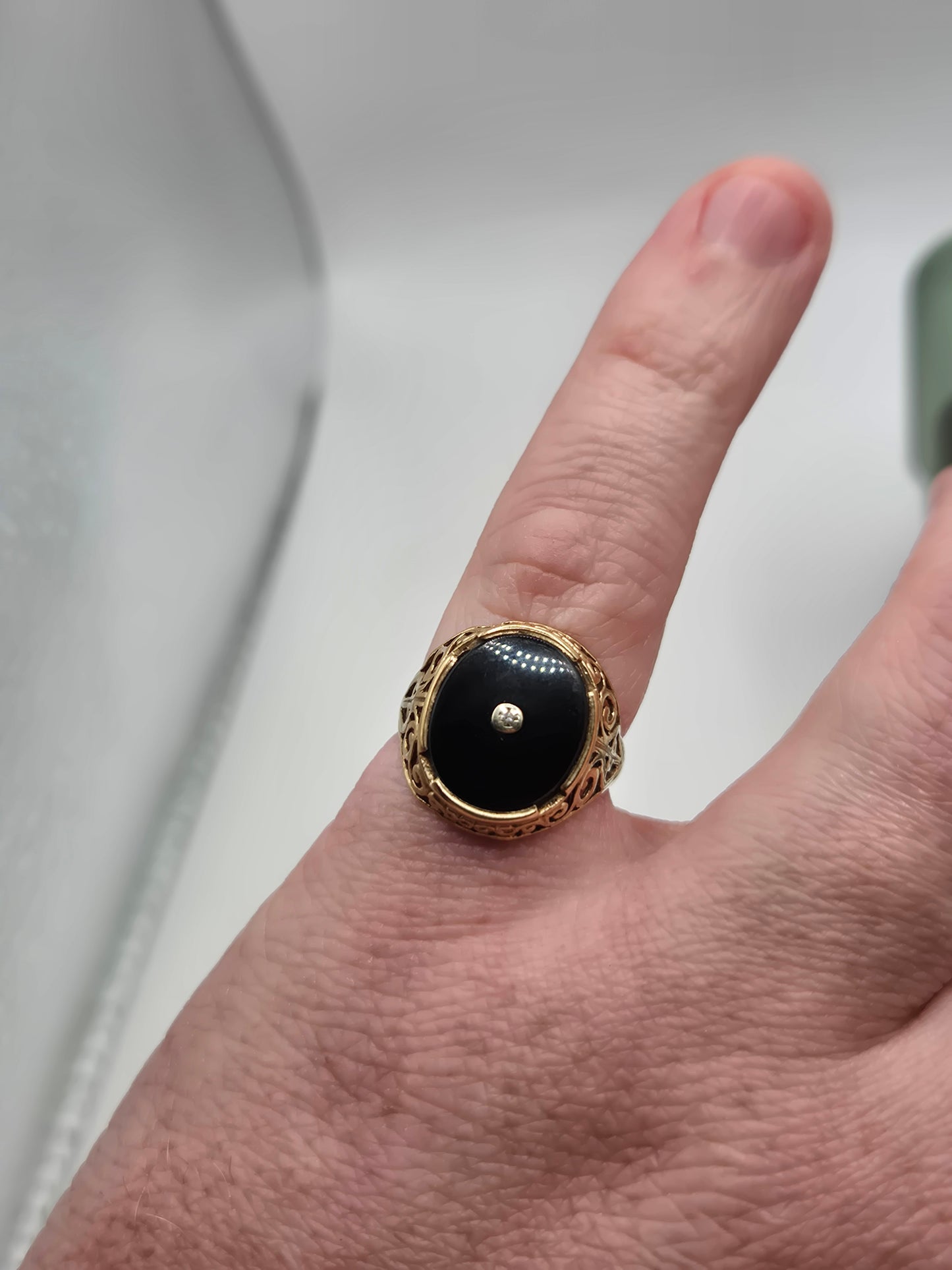 9ct gold diamond onyx signet ring