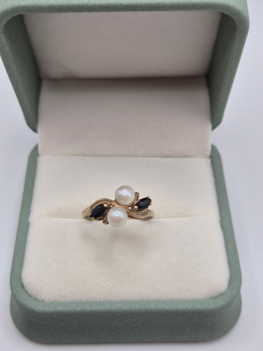 9ct gold sapphire and pearl ring