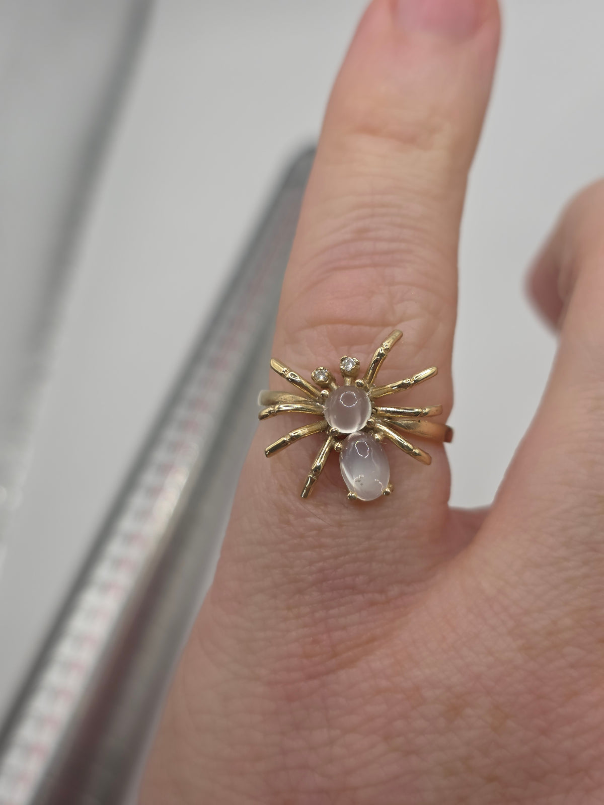 9ct gold moonstone and diamond spider ring