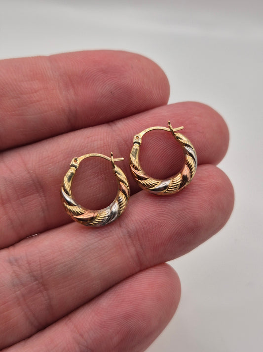 9ct tri gold creole earrings