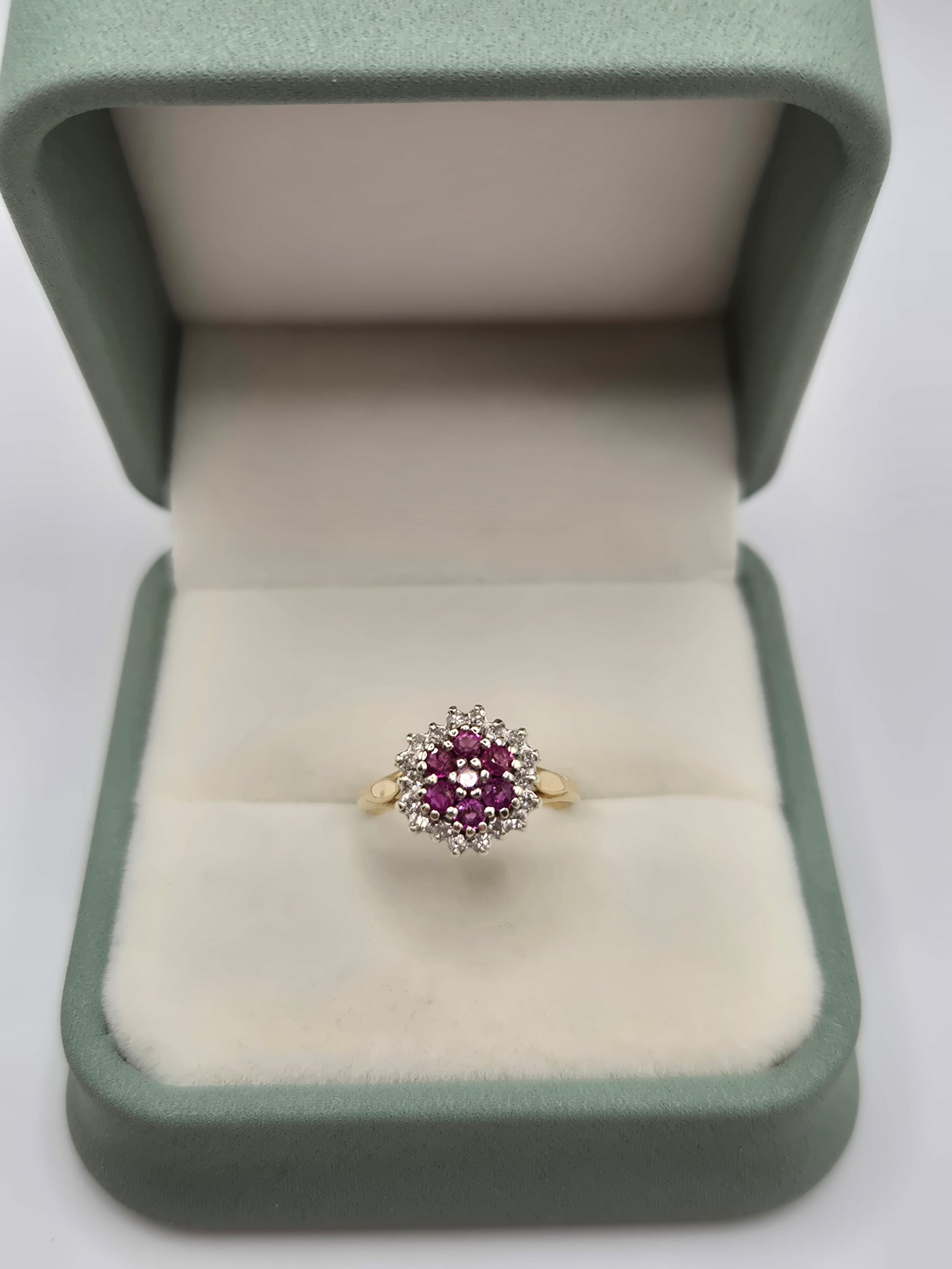 9ct gold ruby and diamond cluster ring