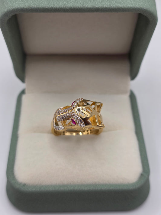 14ct gold ruby and cz panther ring