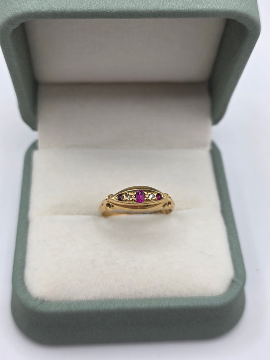 Antique 18ct gold ruby and diamond gypsy ring