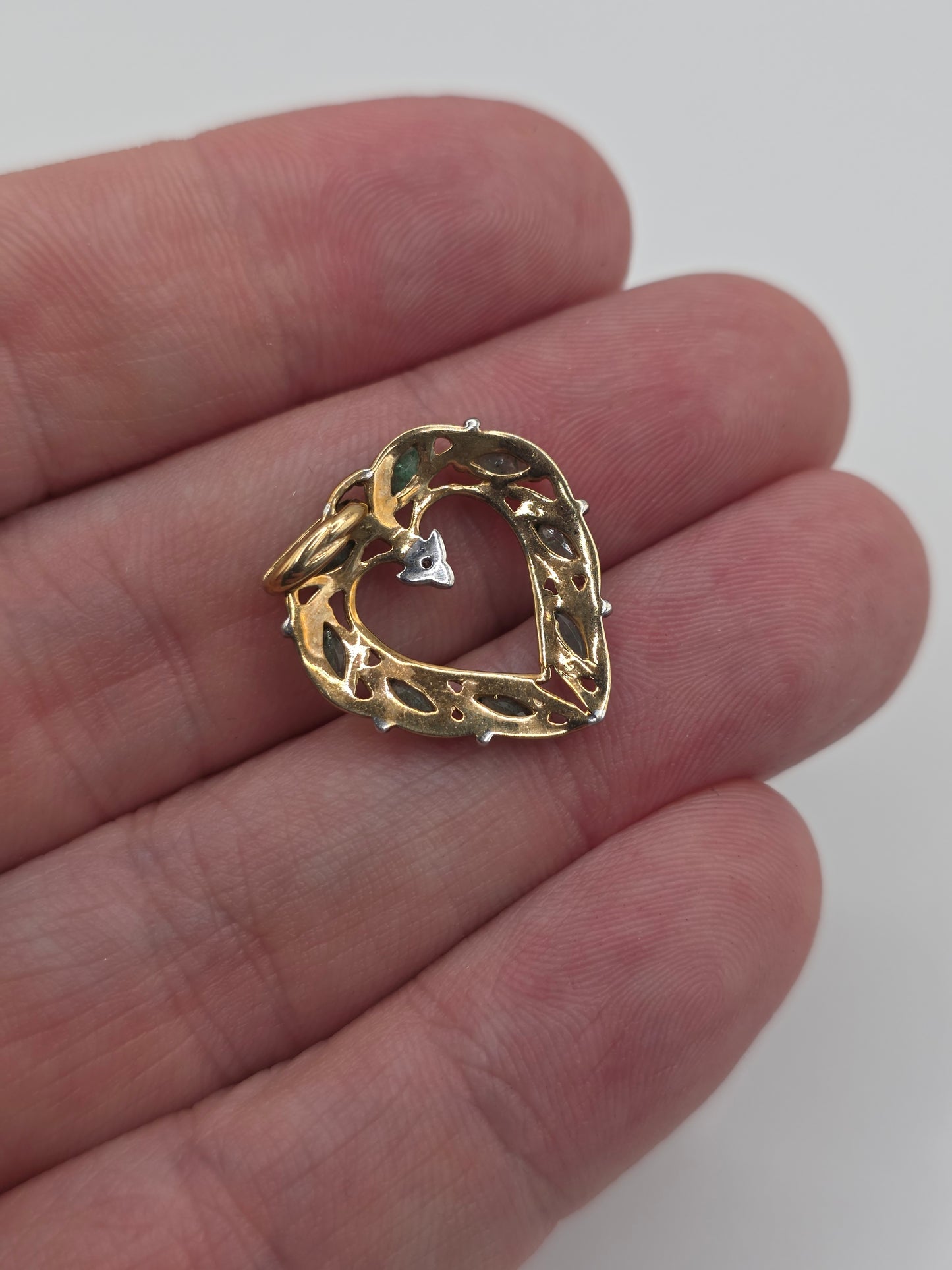 9ct gold emerald and diamond pendant