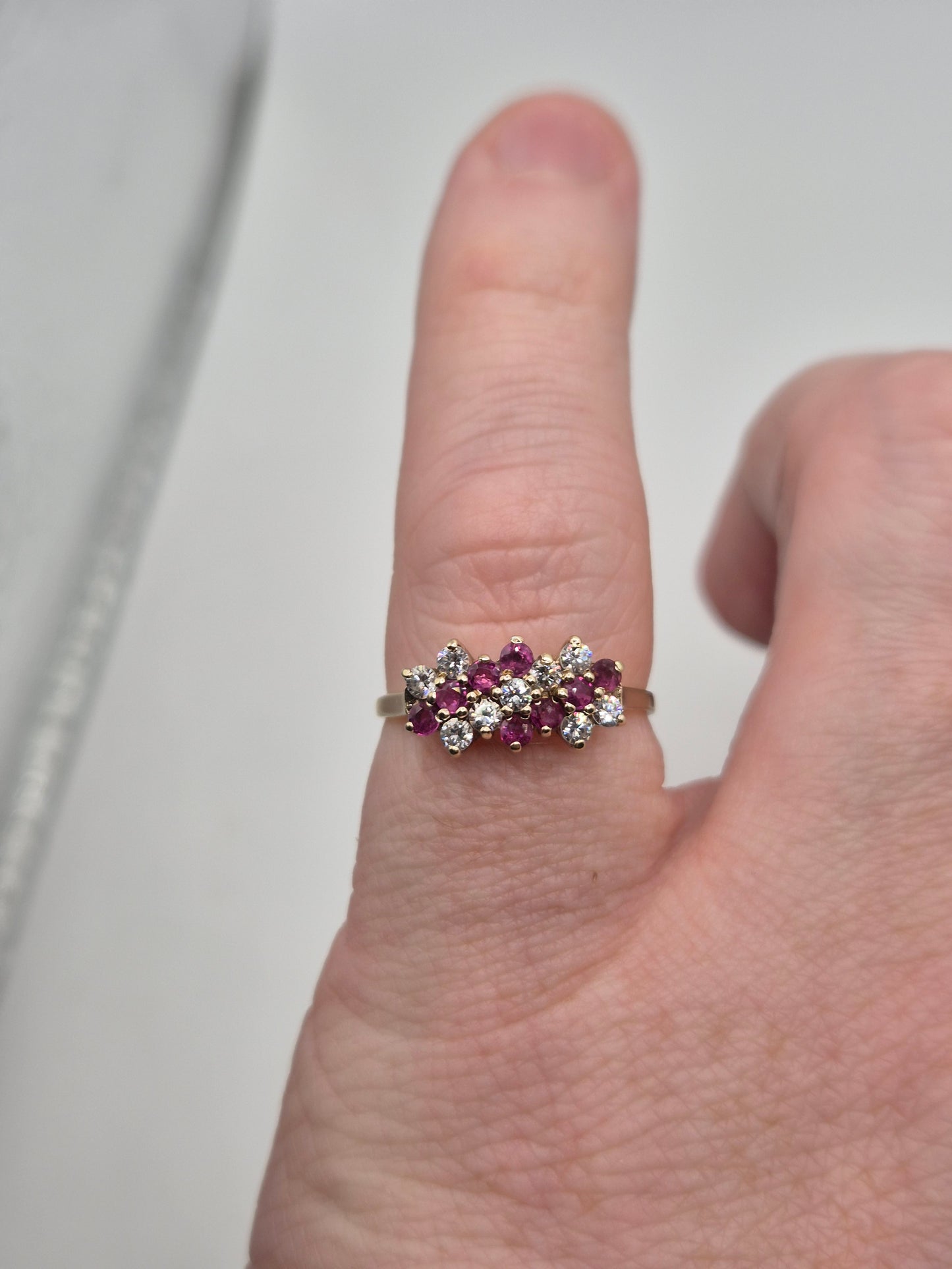 9ct gold ruby and cz ring