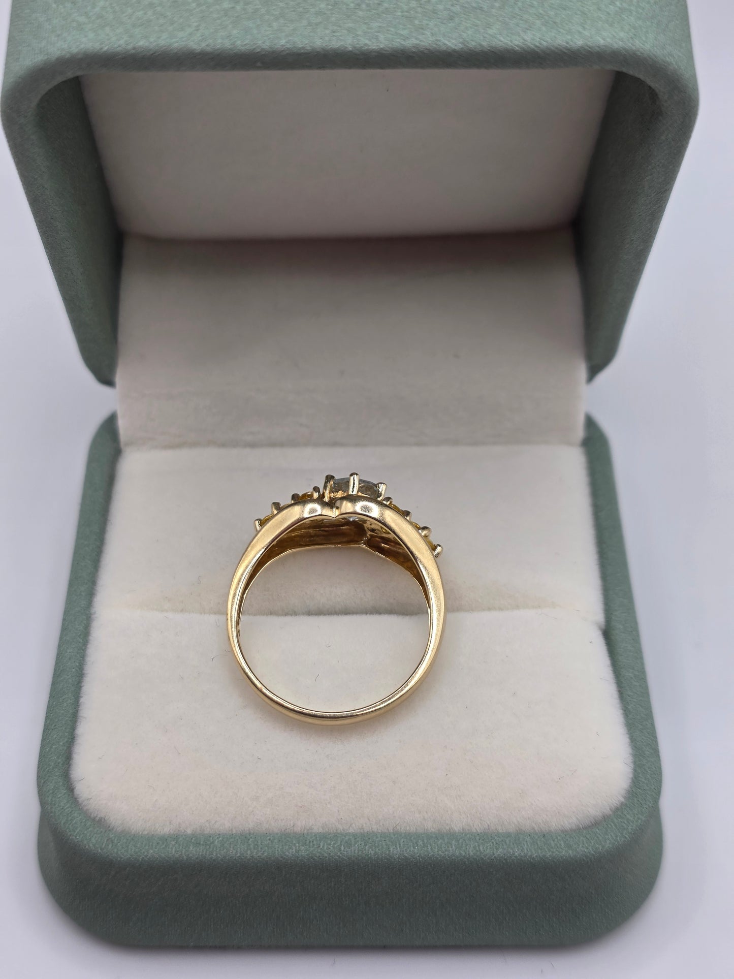 9ct gold aquamarine and yellow sapphire ring