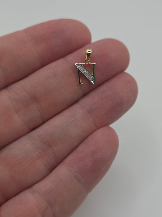 9ct gold diamond initial N pendant