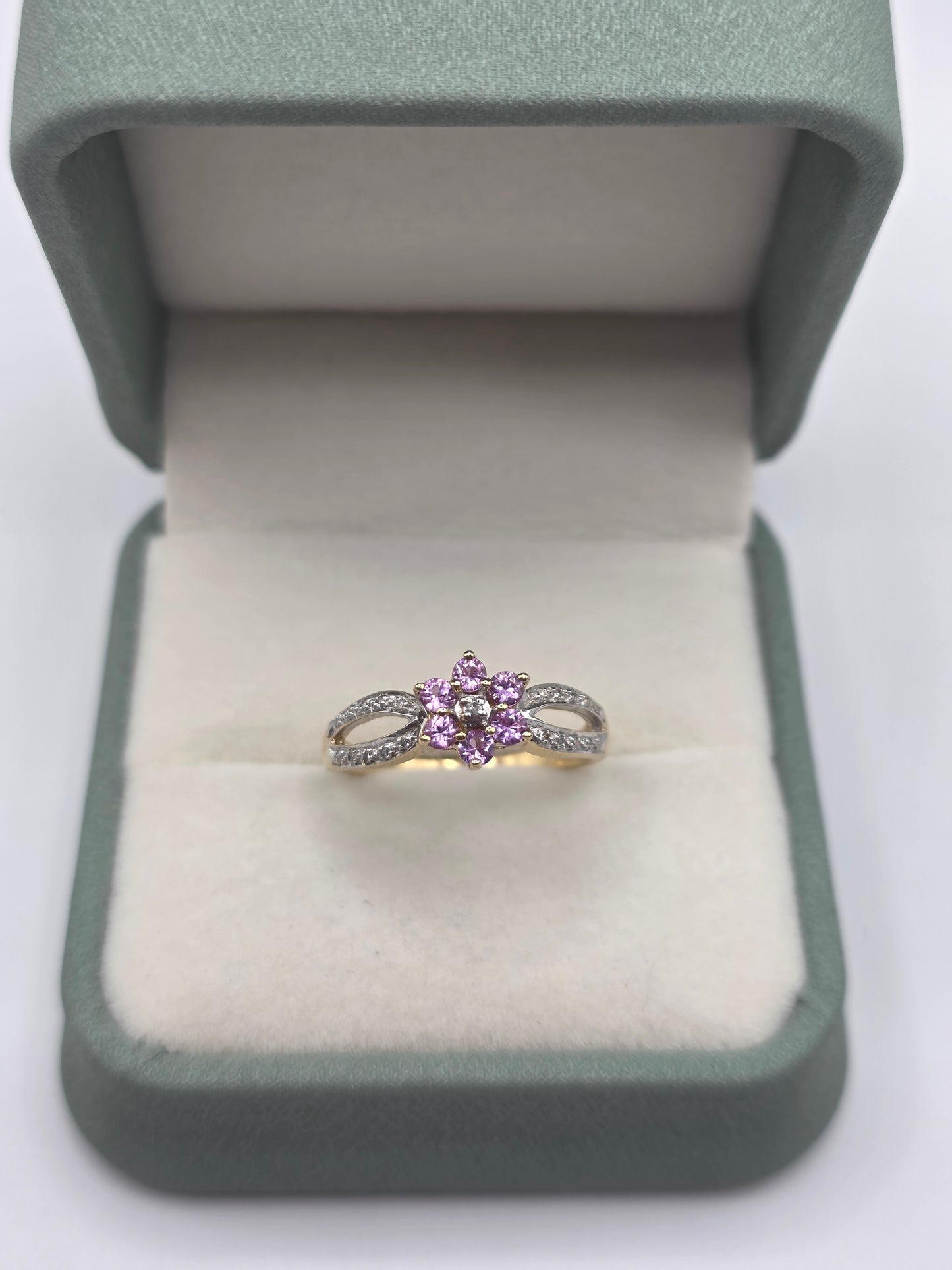 9ct gold pink topaz and diamond ring
