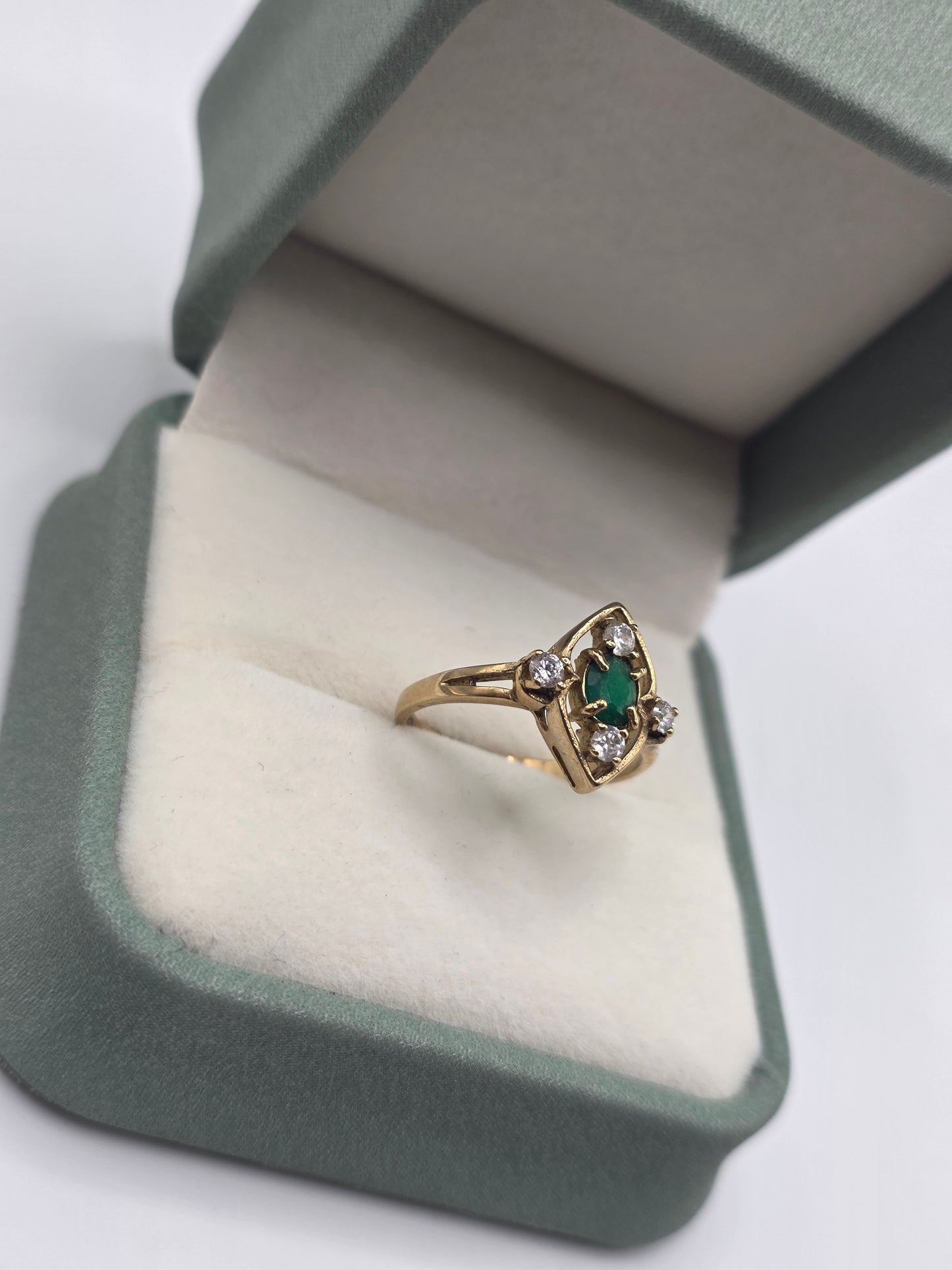 9ct gold emerald and zircon ring
