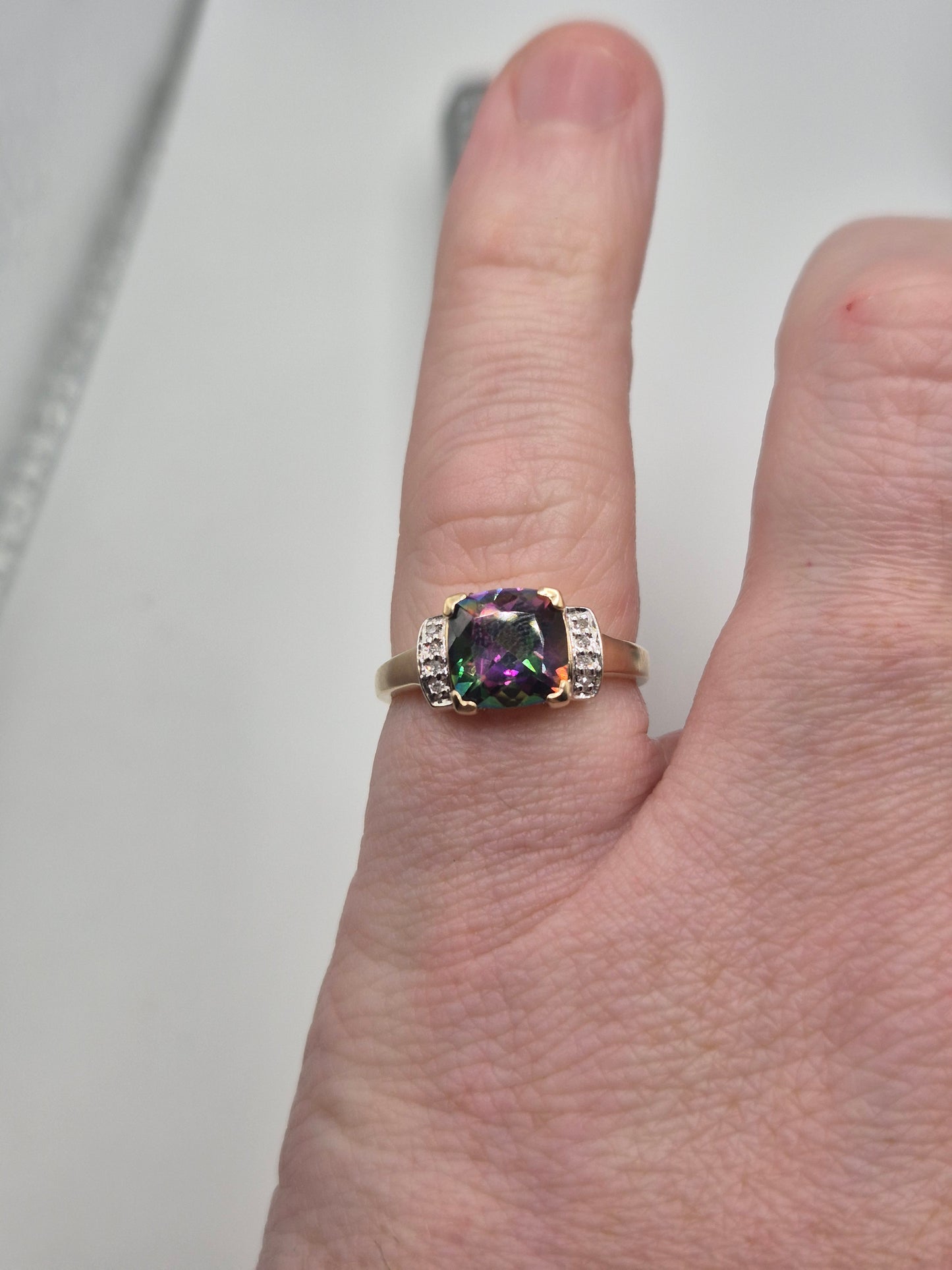 9ct gold mystic topaz and diamond ring