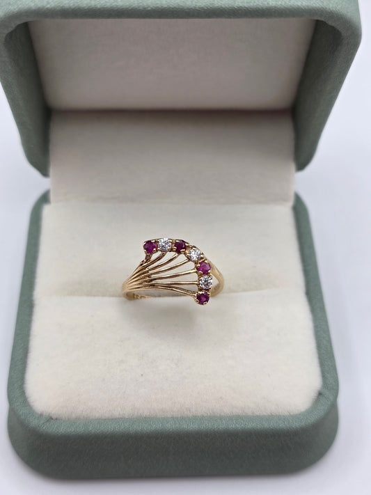9ct gold ruby and cz ring