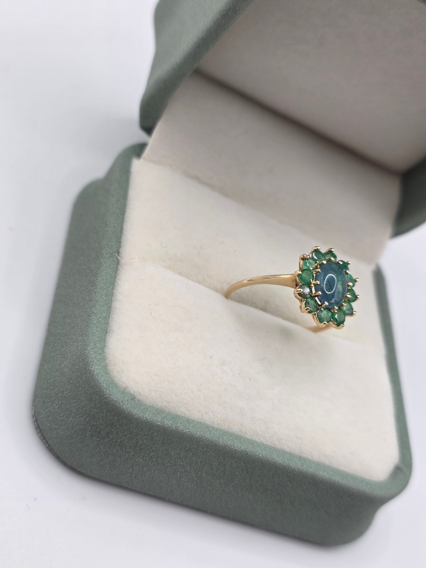 9ct gold opal triplet and emerald ring