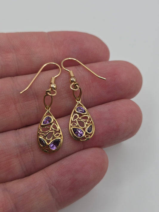 9ct gold amethyst and iolite earrings