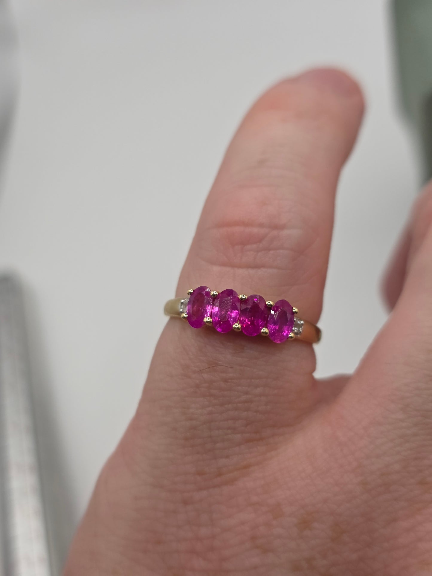9ct gold pink sapphire and zircon ring
