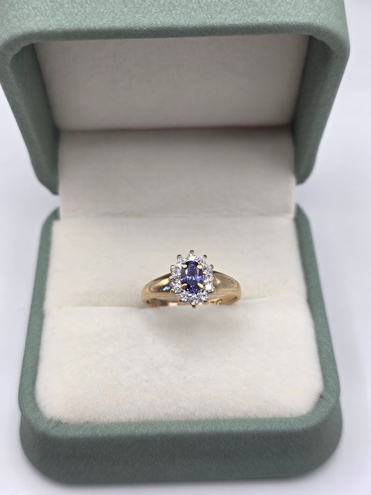 9ct gold tanzanite and cz ring