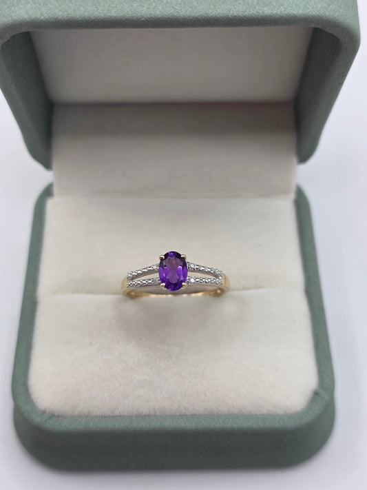 9ct gold amethyst and diamond ring