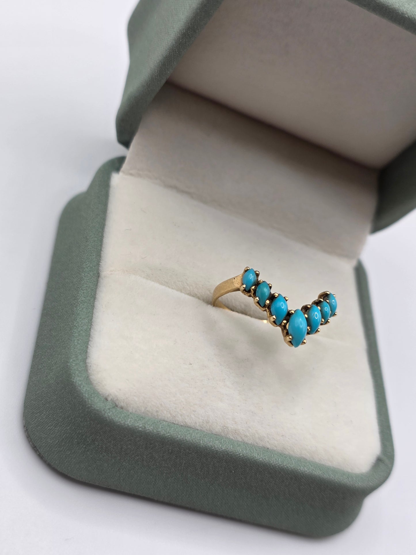 14ct gold turquoise wishbone ring
