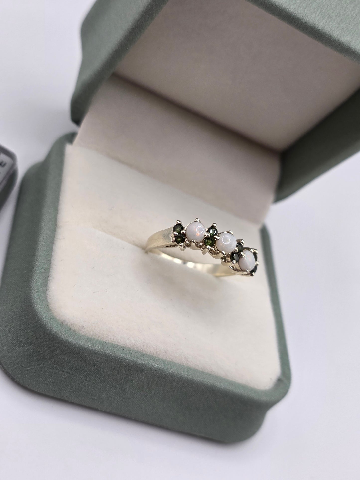 9ct white gold opal and tourmaline ring