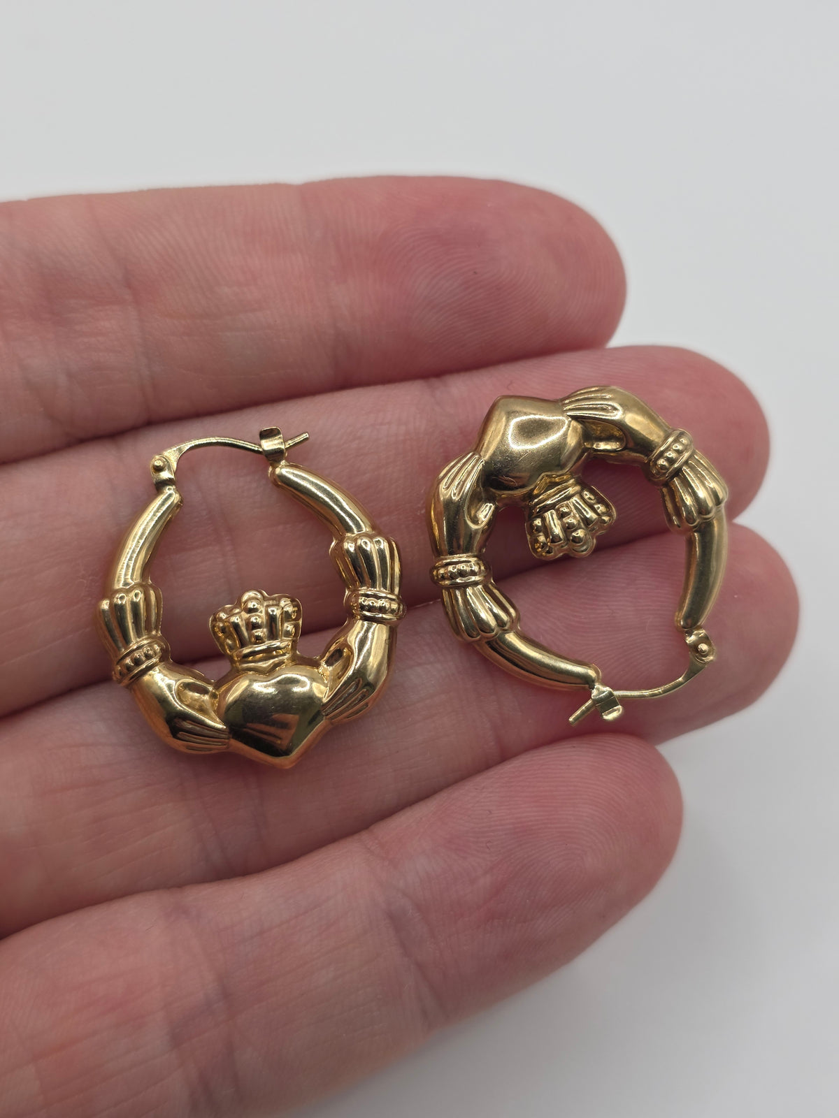 9ct gold claddagh creole earrings