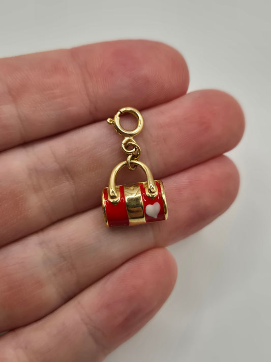 9ct gold enamelled handbag charm