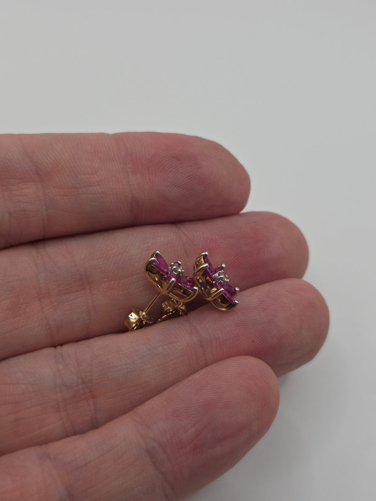 9ct gold ruby and diamond earrings